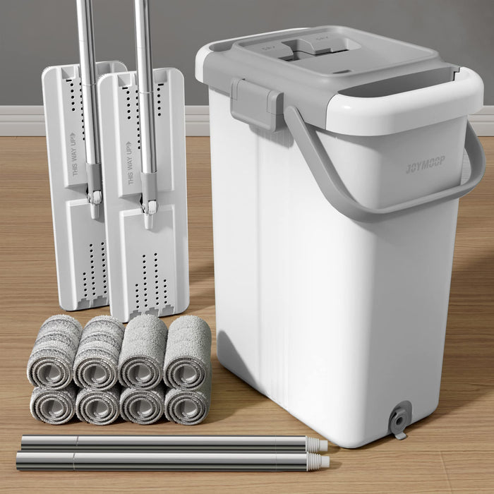 JOYMOOP Mop and Bucket with Wringer Set, Hands Free Flat Floor Mop and Bucket, with 3 Washable Microfiber Pads, Wet and Dry Use, Floor Cleaning System