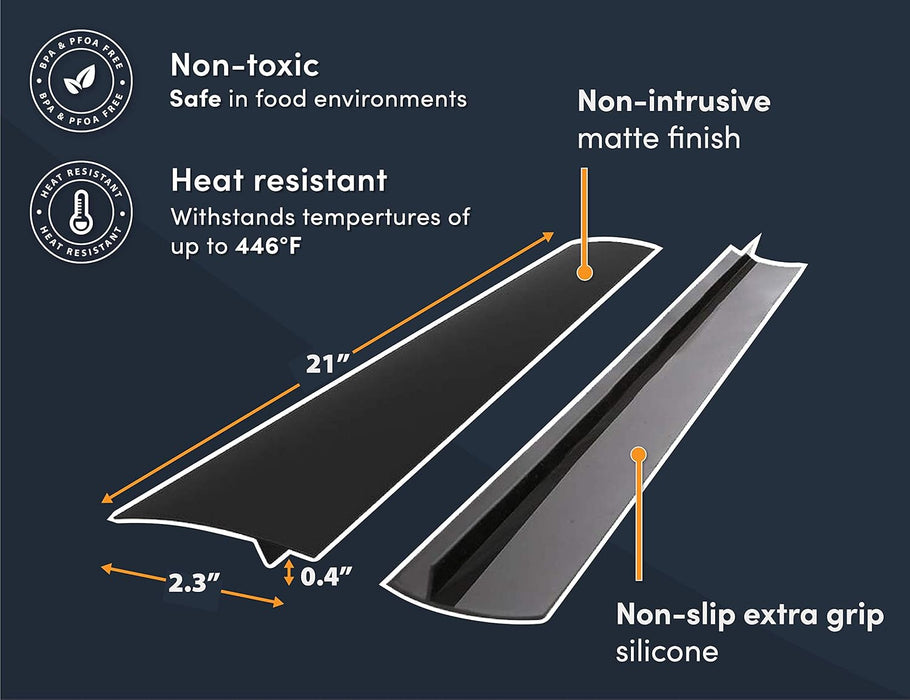 Linda’s Essentials Silicone Stove Gap Covers (2 Pack), Heat Resistant Oven Gap Filler Seals Gaps Between Stovetop and Counter, Easy to Clean Stove Gap Guard (21 Inches, Black)
