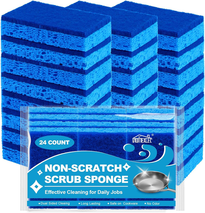 HOMEXCEL Sponges Kitchen 24pcs, Non-Scratch Scrub Dish Sponges, Safe on Non-Stick Cookware,Dual Sided Cleaning Sponges for Kitchen,Household,Bathroom and More