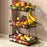 2 Tier Fruit Basket for Kitchen Counter with 2 Mobile Banana Hangers, 2025 Pro Detachable Metal Fruit Bowl with Wooden Handle, Fruit Holder for Bread Snack Veggies with Protective Mats
