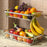 2 Tier Fruit Basket for Kitchen Counter with 2 Mobile Banana Hangers, 2025 Pro Detachable Metal Fruit Bowl with Wooden Handle, Fruit Holder for Bread Snack Veggies with Protective Mats