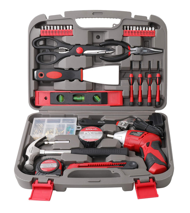Apollo Tools Original 39 Piece General Household Tool Set in Toolbox Storage Case with Essential Hand Tools for Everyday Home Repairs, DIY and Crafts - Pink Ribbon - Pink - DT9706P