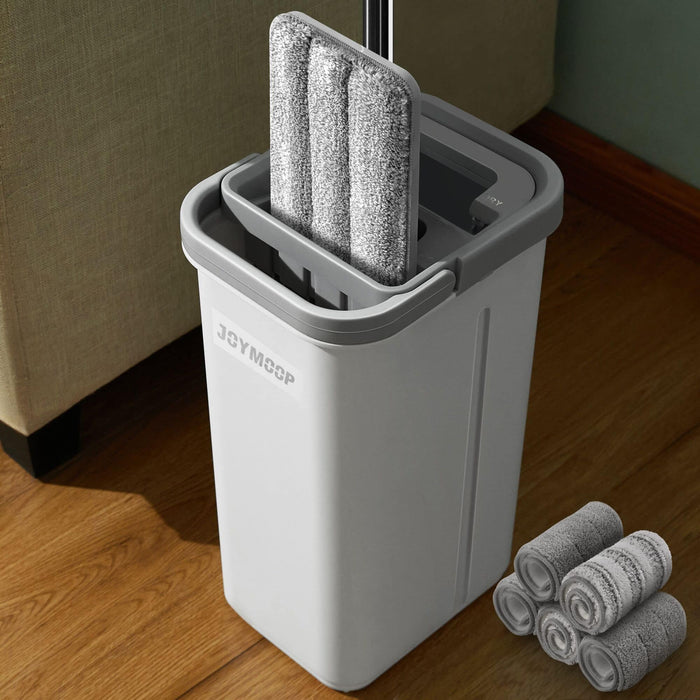 JOYMOOP Mop and Bucket with Wringer Set, Hands Free Flat Floor Mop and Bucket, with 3 Washable Microfiber Pads, Wet and Dry Use, Floor Cleaning System