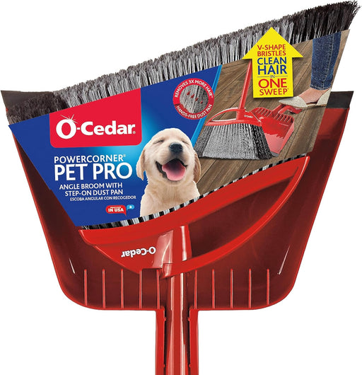 O-Cedar Pet Pro Broom with Step-On Dustpan | Remove 99% with One Sweep | DustPan Removes 3 Times More Pet Hair | Quiet Cleaning Tool for Cat and Dog Owners