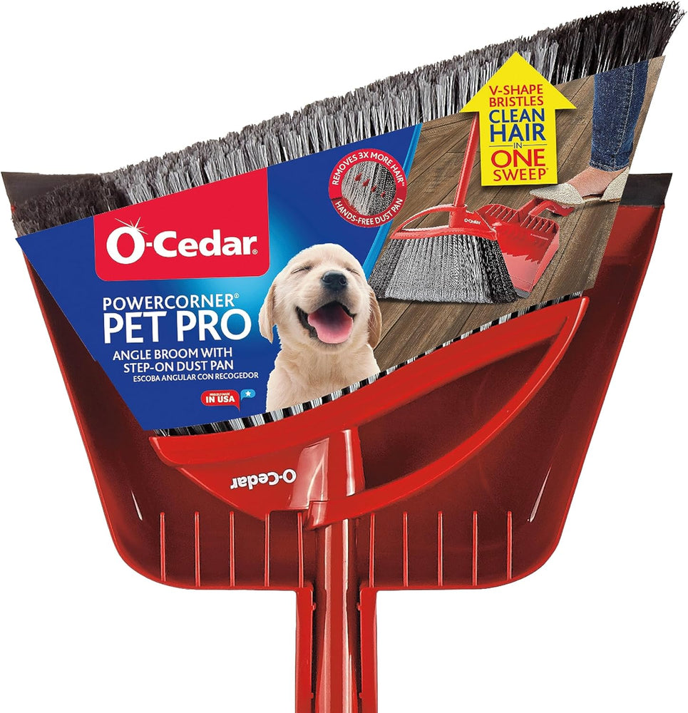 O-Cedar Pet Pro Broom with Step-On Dustpan | Remove 99% with One Sweep | DustPan Removes 3 Times More Pet Hair | Quiet Cleaning Tool for Cat and Dog Owners