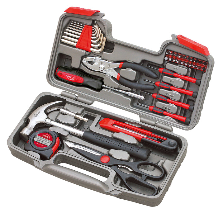 Apollo Tools Original 39 Piece General Household Tool Set in Toolbox Storage Case with Essential Hand Tools for Everyday Home Repairs, DIY and Crafts - Pink Ribbon - Pink - DT9706P