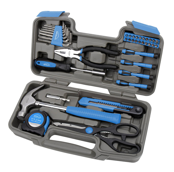 Apollo Tools Original 39 Piece General Household Tool Set in Toolbox Storage Case with Essential Hand Tools for Everyday Home Repairs, DIY and Crafts - Pink Ribbon - Pink - DT9706P