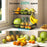 2 Tier Fruit Basket for Kitchen Counter with 2 Mobile Banana Hangers, 2025 Pro Detachable Metal Fruit Bowl with Wooden Handle, Fruit Holder for Bread Snack Veggies with Protective Mats